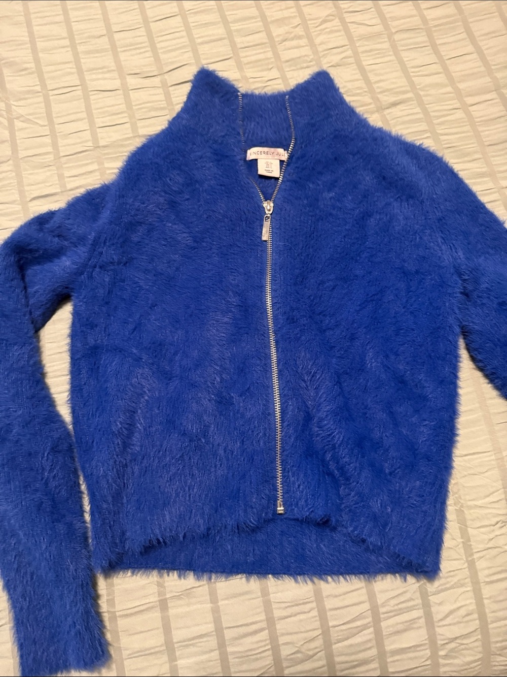 L'AGENCE Kids Cobalt Blue Fuzzy Zip-Up Jacket